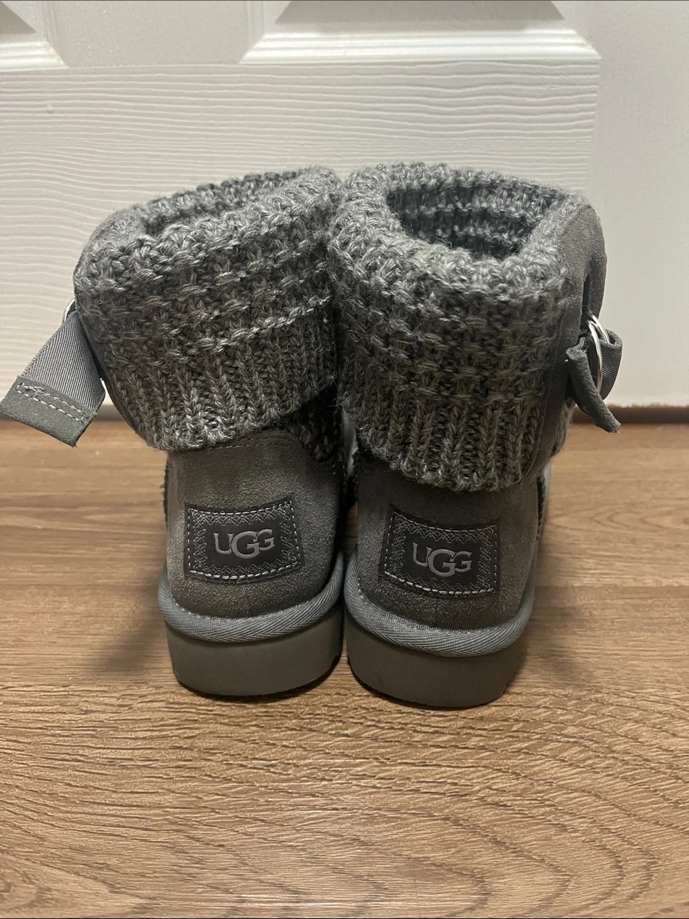 UGG Gray Knit Cuff Suede Ankle Boots